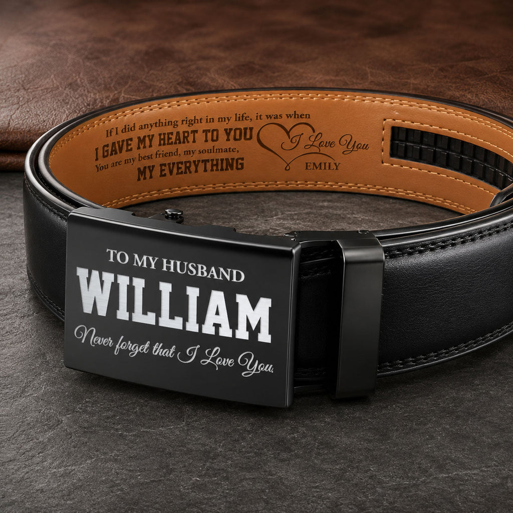 Never Forget I Love You - Personalized Leather Belt With Engraved Buckle
