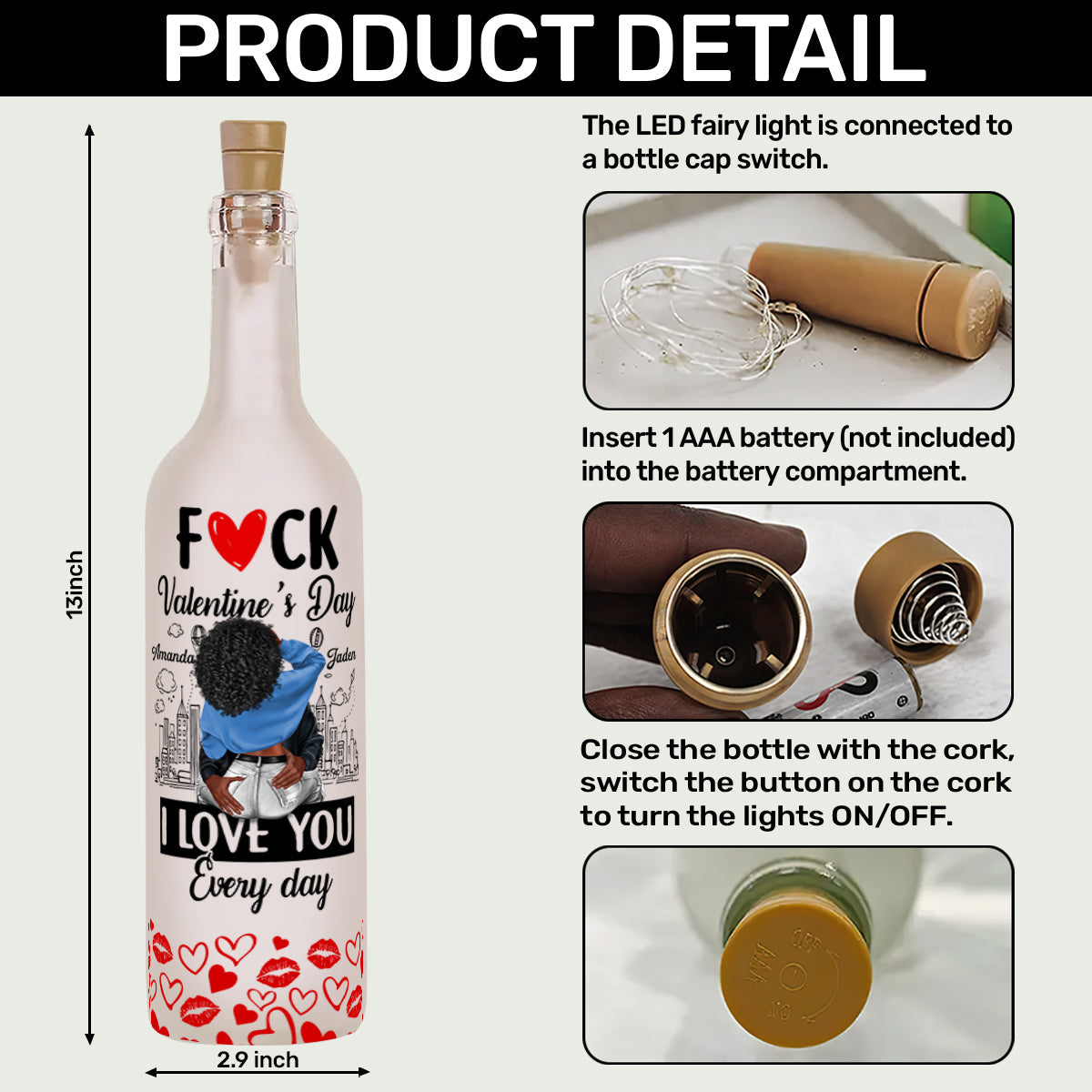 I Love You Every Day - Personalized Bottle Lamp