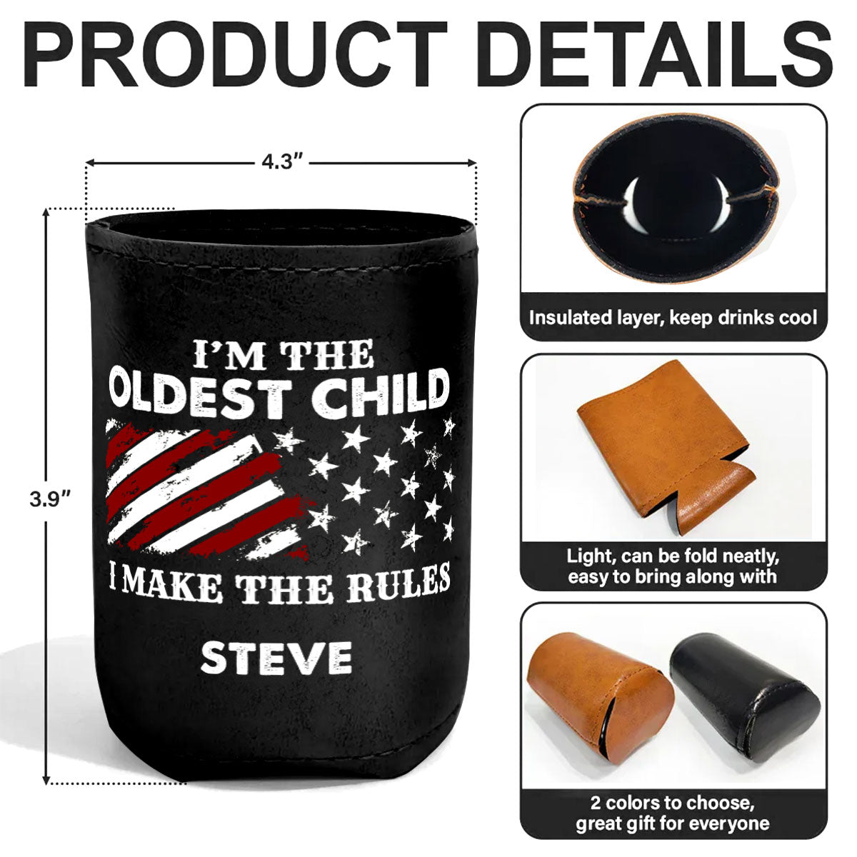 Who Makes The Rules - Personalized Leather Can Cooler