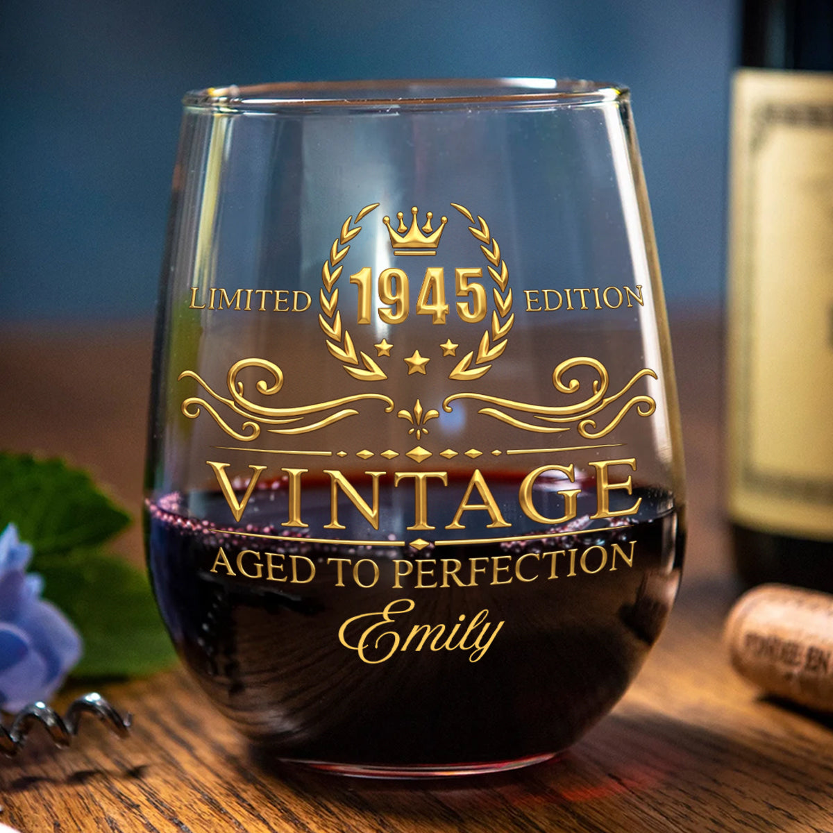 Limited Edition Aged To Perfection - Personalized Stemless Wine Glass