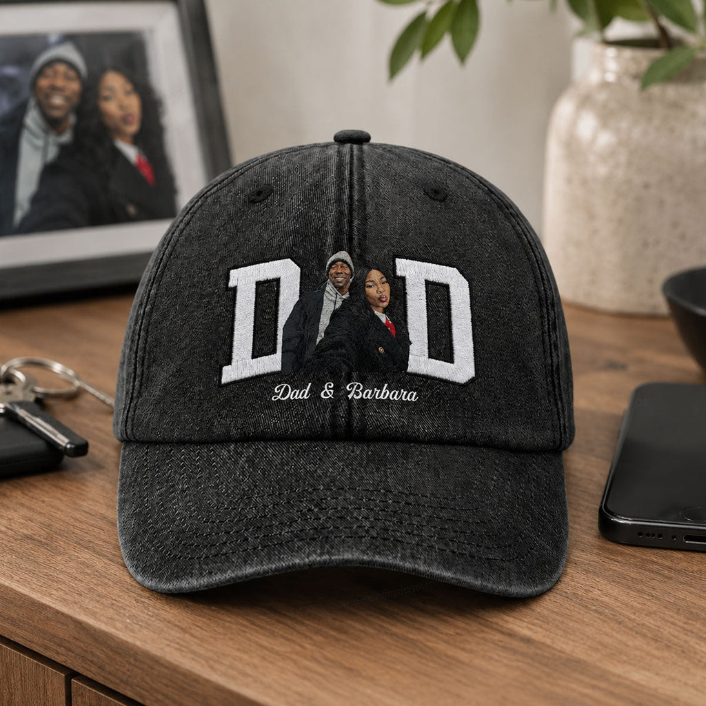 Custom Photo Portrait Dad Grandpa Family Dad - Personalized Vintage Washed Denim Cap