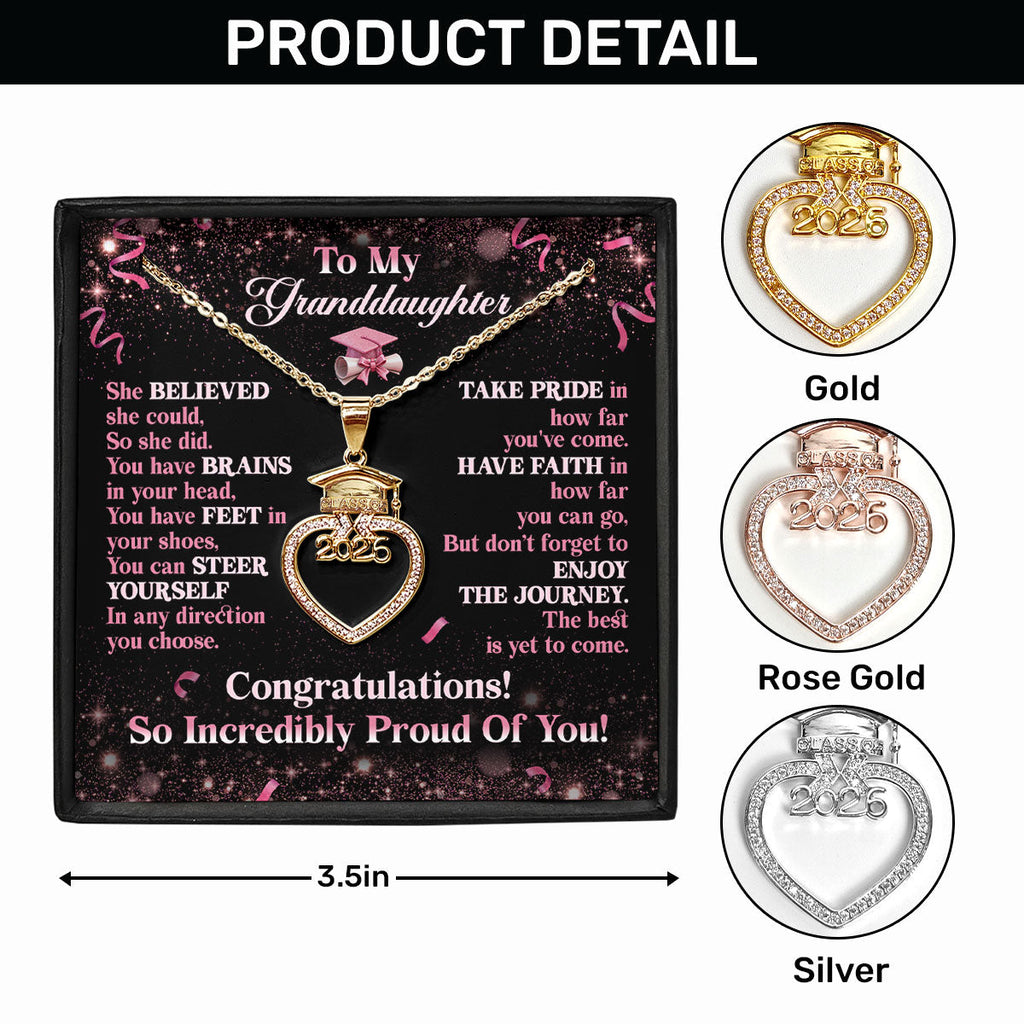 Believe, Achieve, Enjoy The Journey - Personalized Grad Cap Heart Necklace With Box & Card 2026
