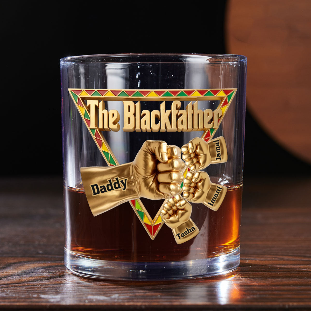 The Black Father - Personalized Round Whiskey Glass