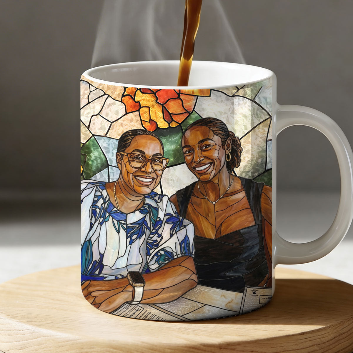 Custom Photo Stained Glass Portrait Mom Grandma Parents Family - Personalized Ceramic Coffee Mug