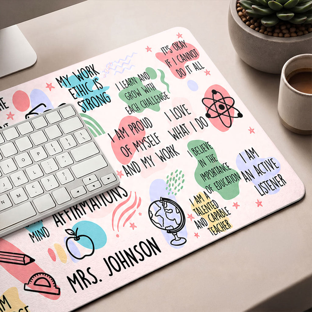 Daily Teacher Affirmations Decoration For Teachers - Personalized Leather Desk Mat