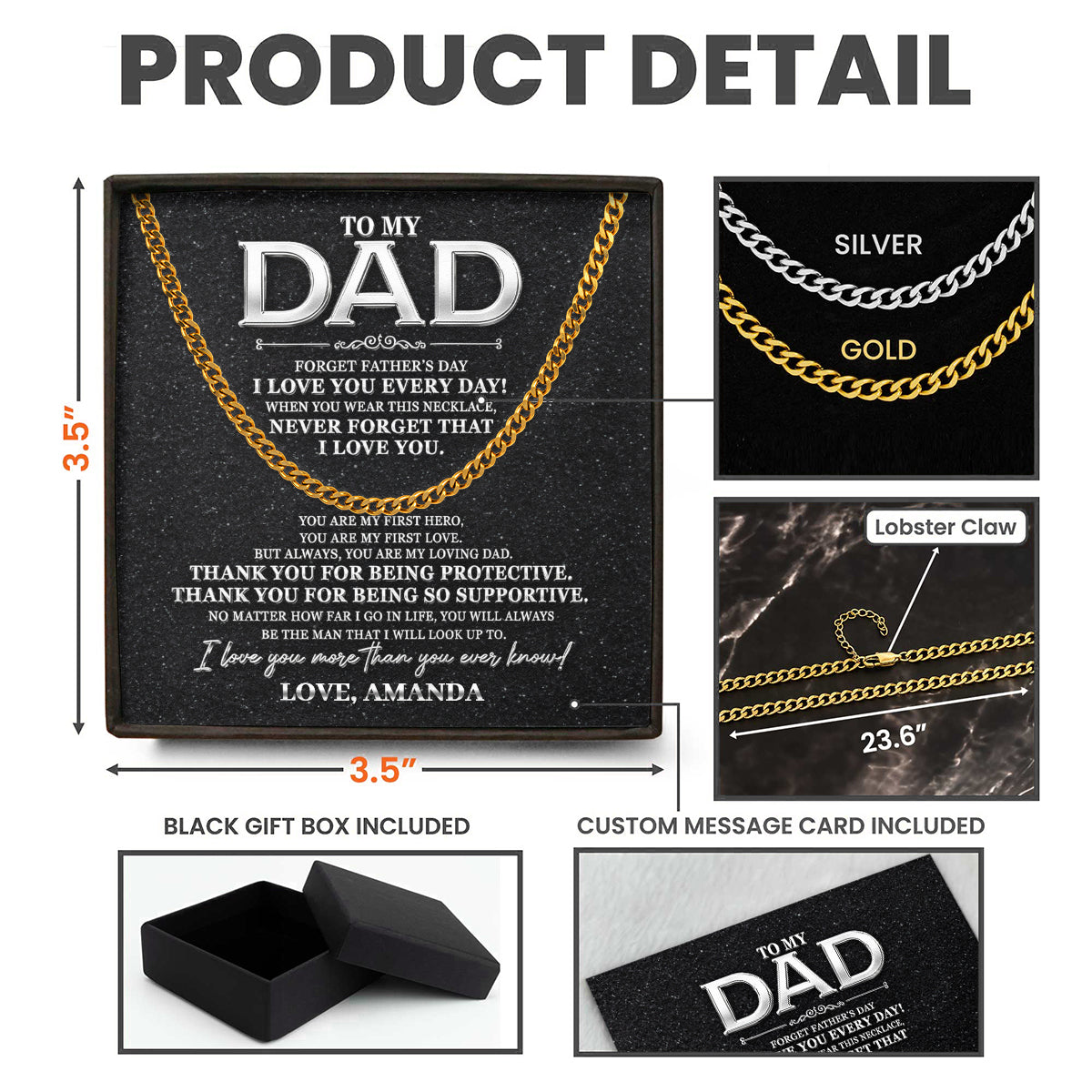 Never Forget That I Love You Dad - Personalized Men's Cuban Link Chain
