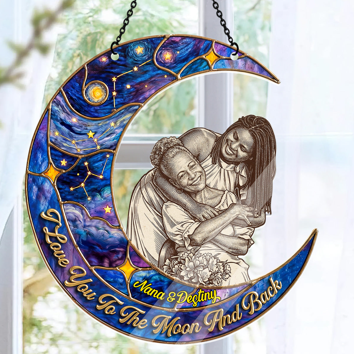 I Love You To The Moon And Back Custom Photo - Personalized Acrylic Suncatcher