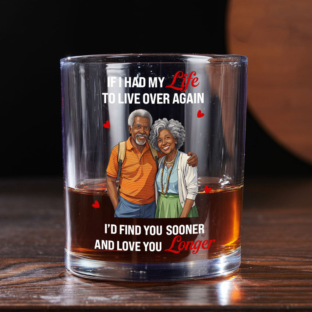 Love You Longer Gift For Husband And WIfe - Personalized Round Whiskey Glass