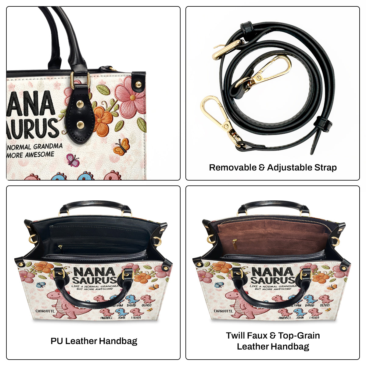 Nanasaurus - Personalized Leather Handbag