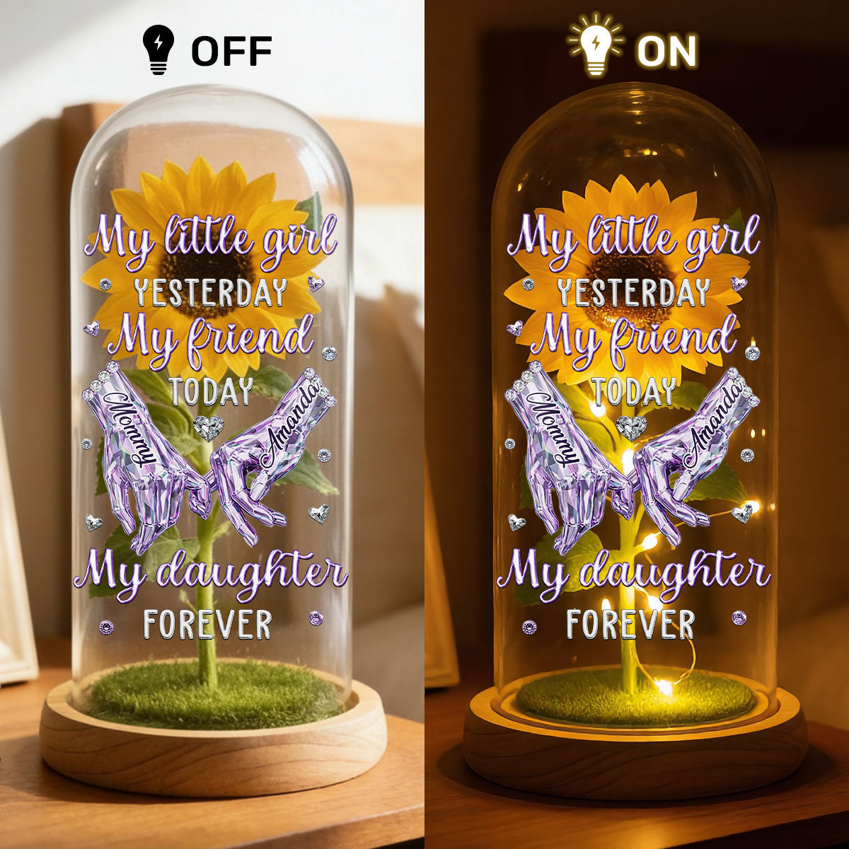 My Little Girl Yesterday, My Friend Today, My Daughter Forever  - Personalized Sunflower Dome Lamp