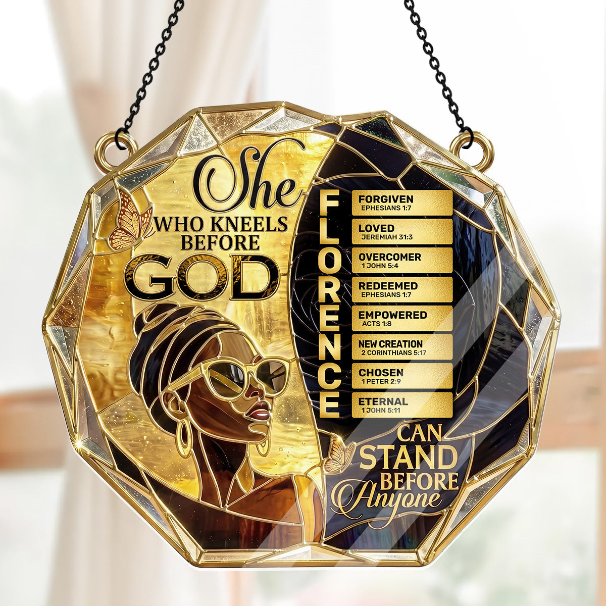 She Who Kneels Before God Can Stand Before Anyone - Personalized Acrylic Suncatcher