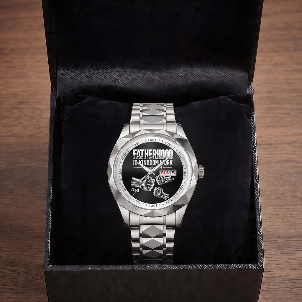Fatherhood Is Kingdom Work Premium Fist Bump - Personalized Men's Wrist Watch
