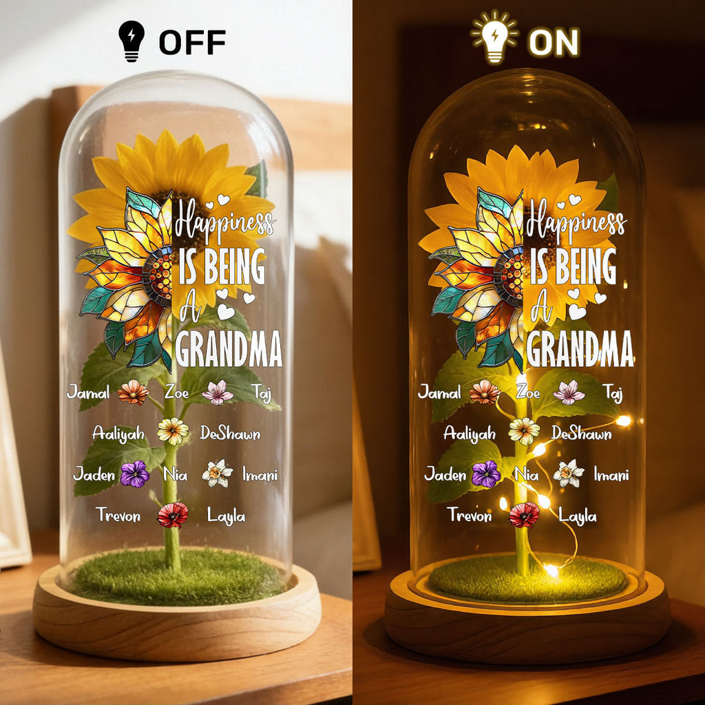 Happiness Is Being A Grandma - Personalized Sunflower Dome Lamp