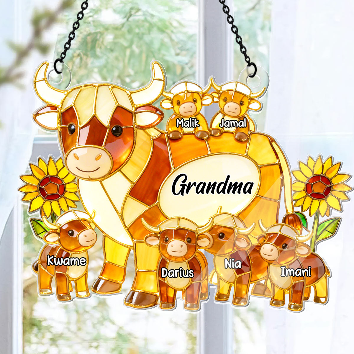 Mama Cow Gift For Mom Grandma  - Personalized Acrylic Suncatcher