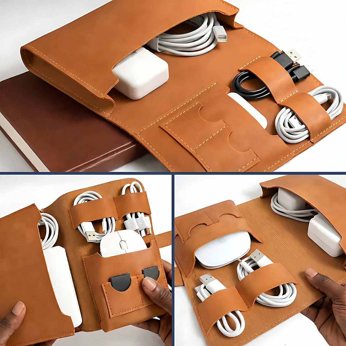 She Is - Personalized Leather Cable Bag