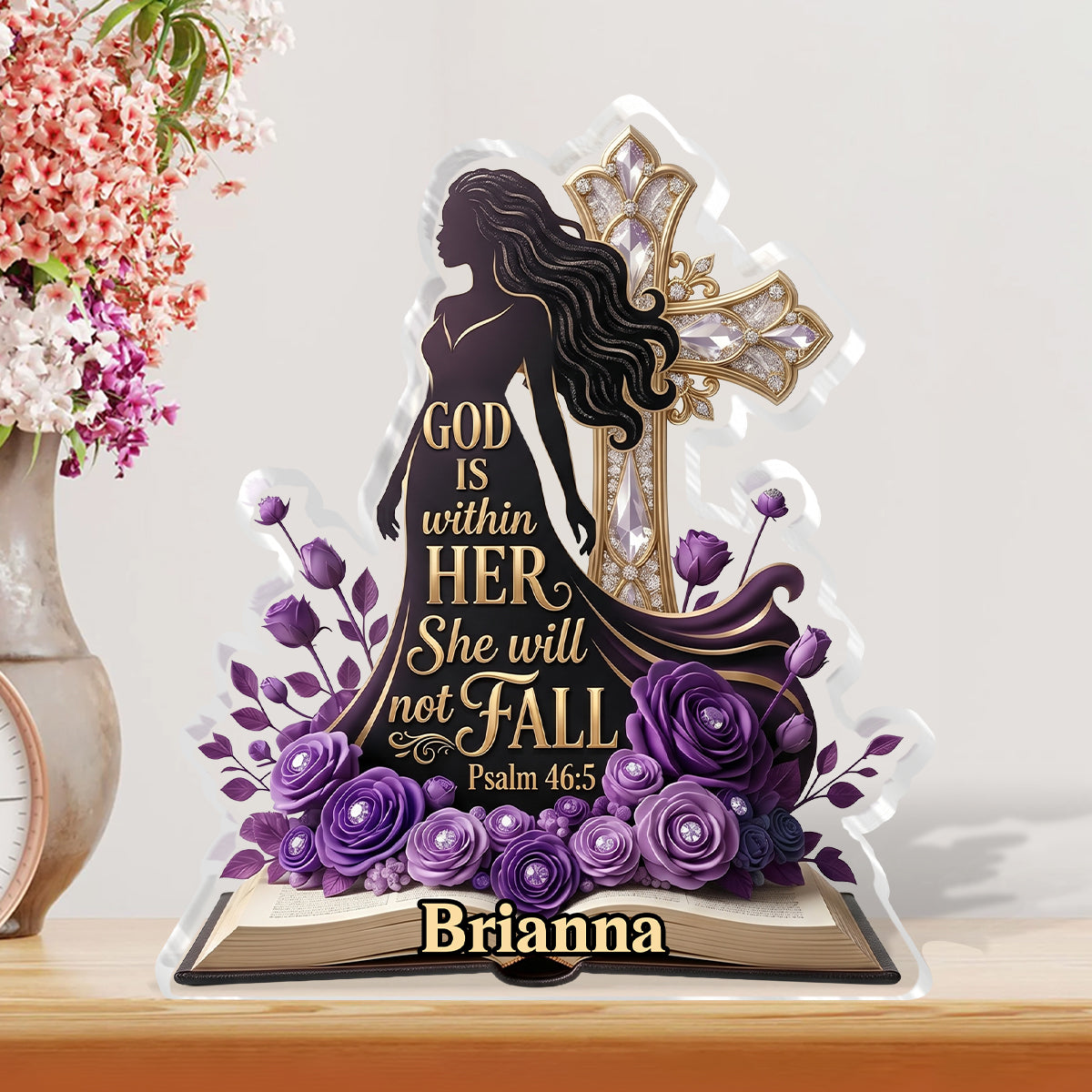 God Is Within Her Purple Roses - Personalized Custom Shaped Acrylic Plaque