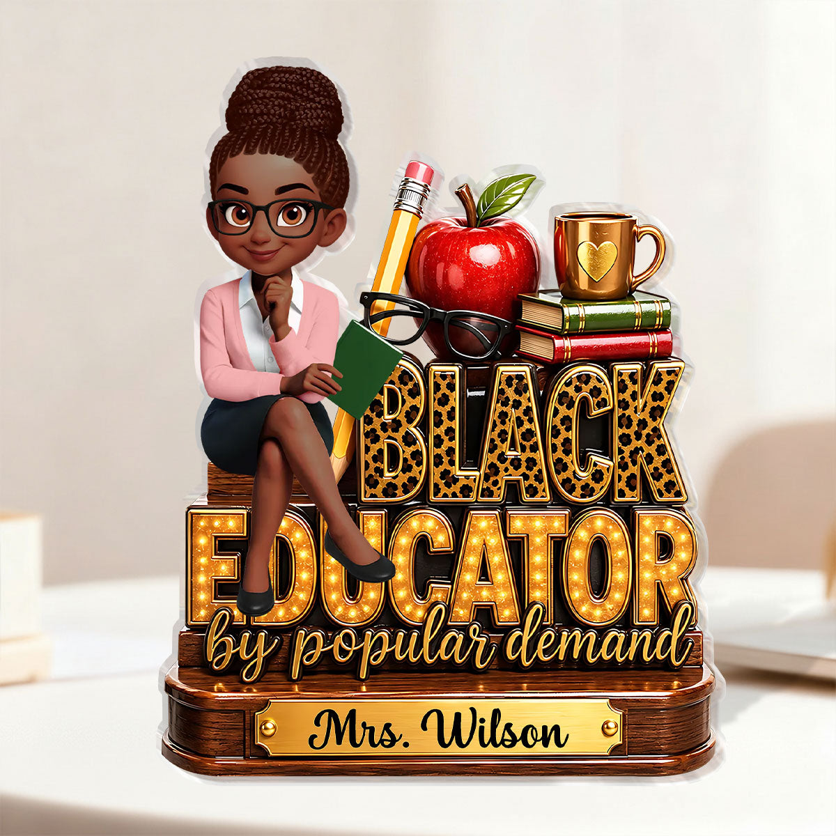 Black Educator Back To School Decor For Teacher - Personalized Custom Shaped Acrylic Plaque