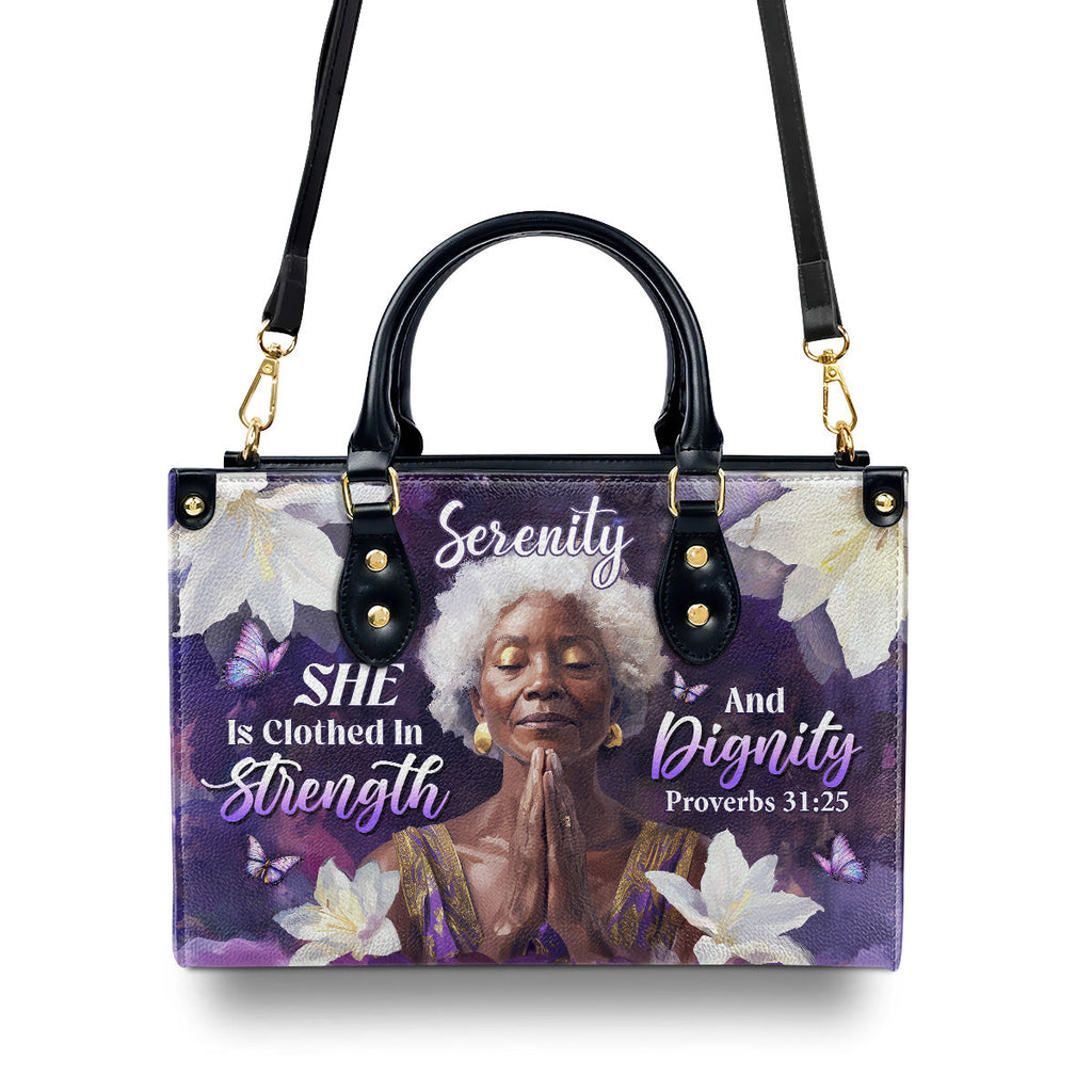 She Is Clothed In Strength And Dignity - Personalized Leather Handbag
