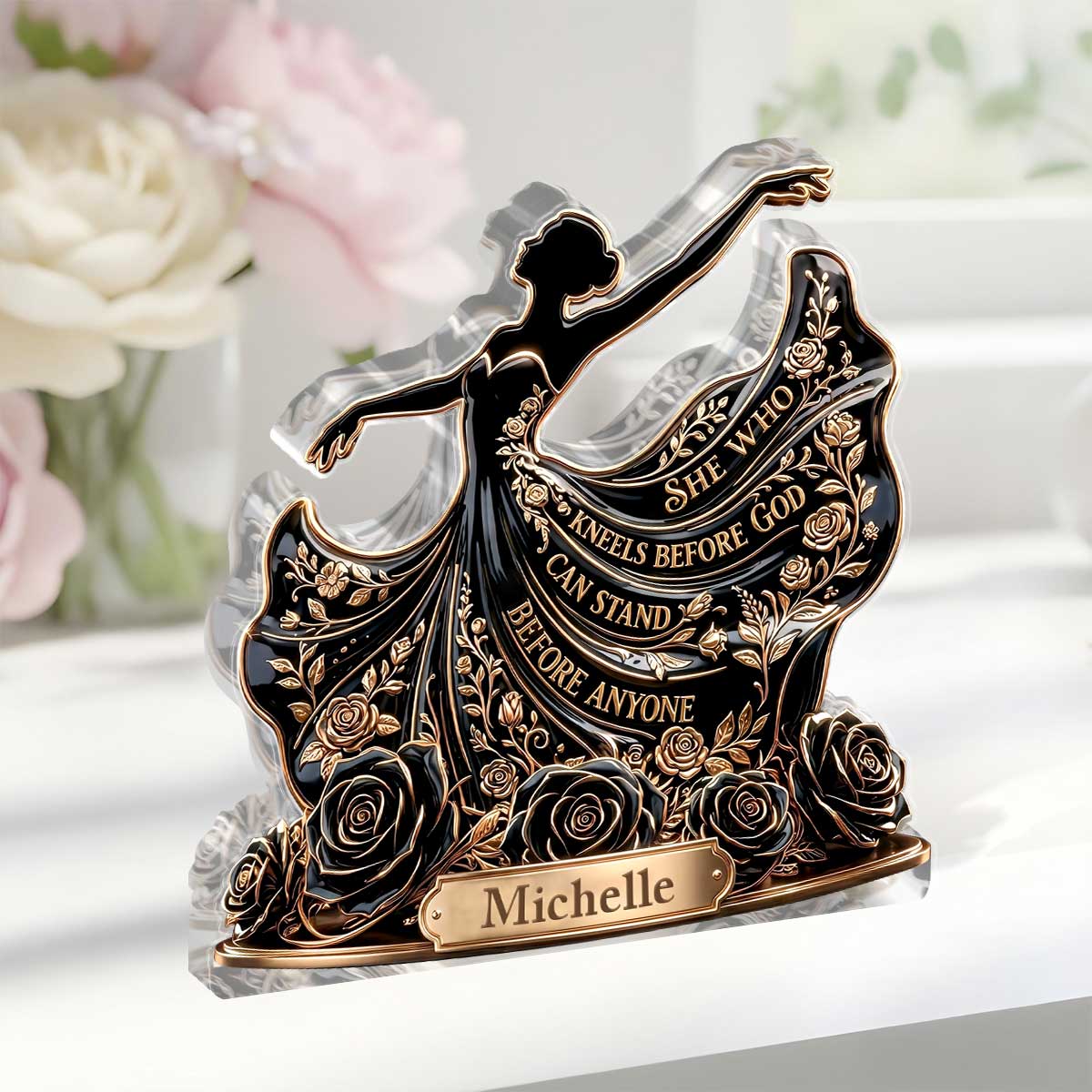 She Who Kneels Before God Can Stand Before Anyone - Personalized Custom Shaped Acrylic Plaque