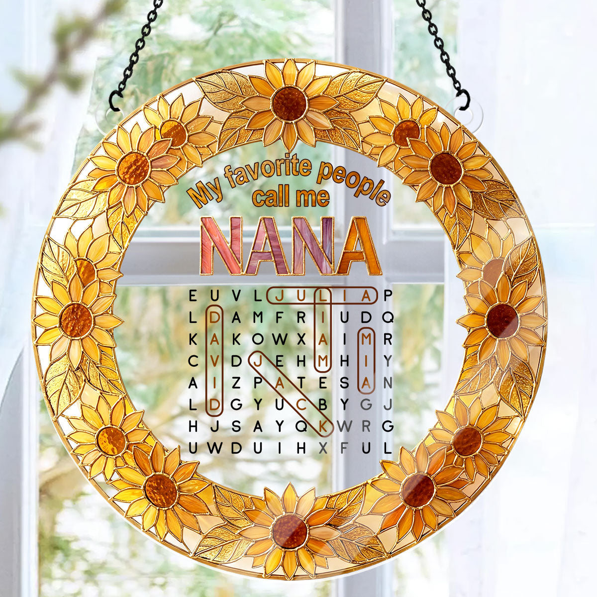 Favorite People Call Me Grandma Word Search Puzzle - Personalized Acrylic Suncatcher