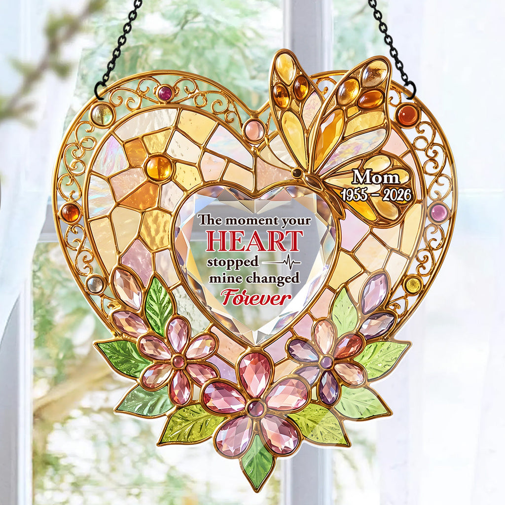 The Moment Your Heart Stopped Mine Changed Forever - Personalized Acrylic Suncatcher