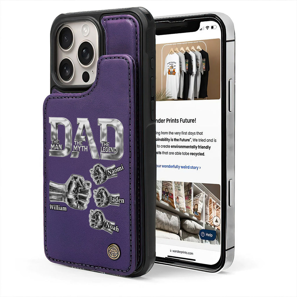 Dad The Man The Myth The Legend - Personalized Leather Flip Wallet Phone Case