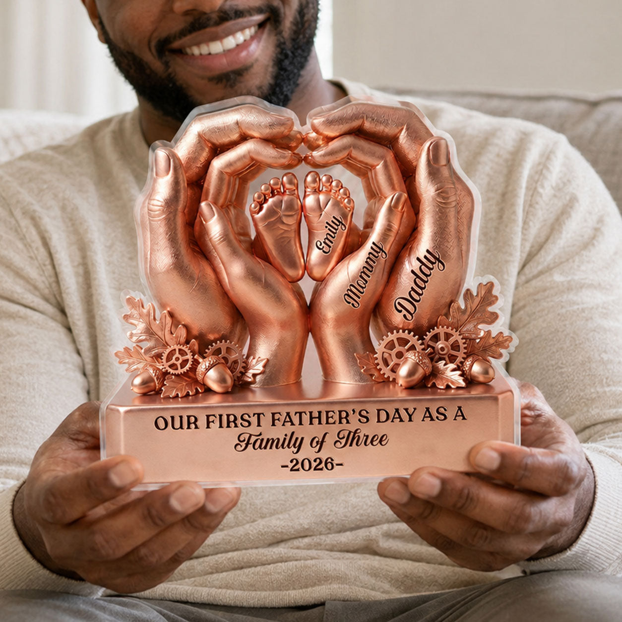 Our First Father's Day As A Family Of Three - Personalized Custom Shaped Acrylic Plaque