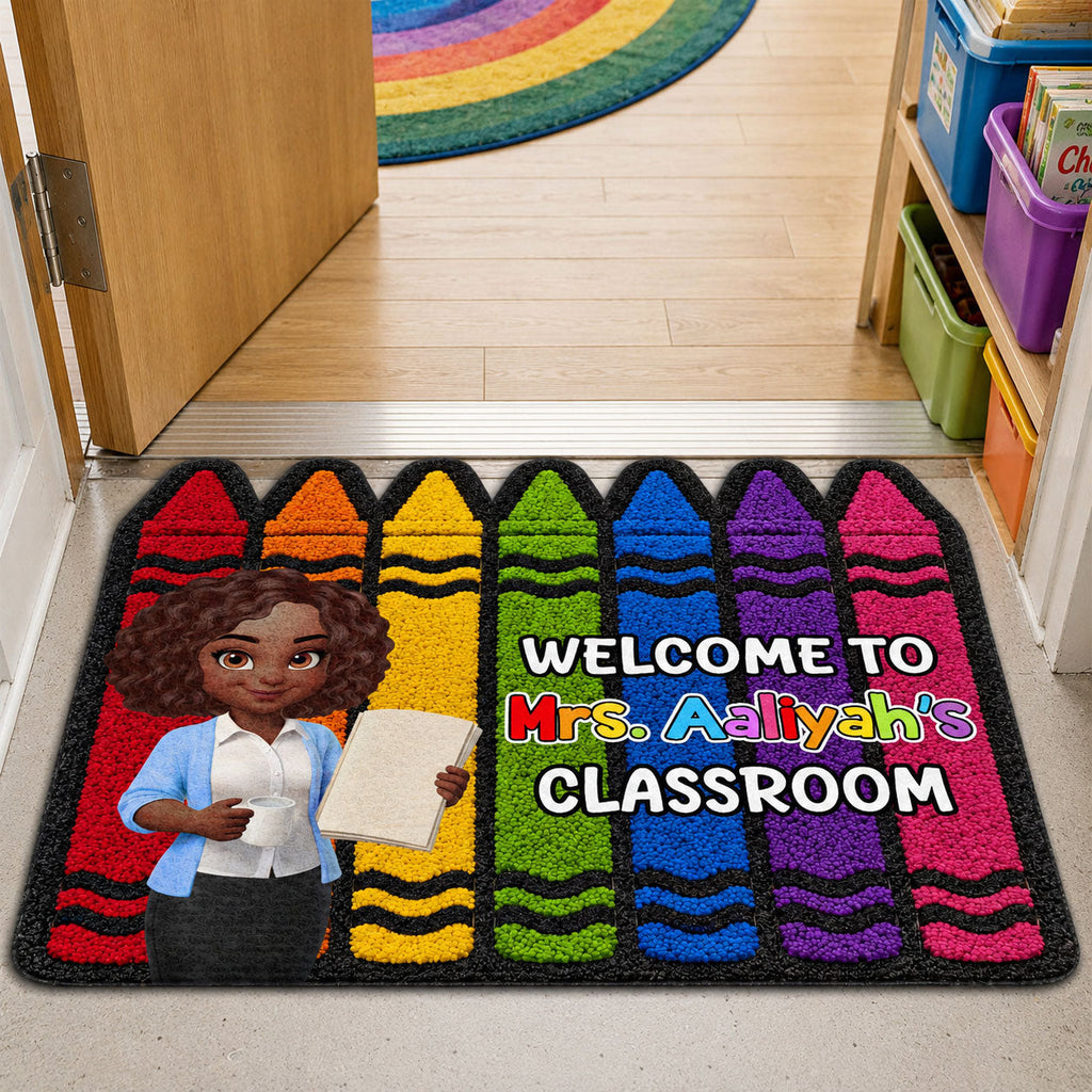 Colorful Crayons Teacher Welcome To Classroom - Personalized Custom Shape Doormat
