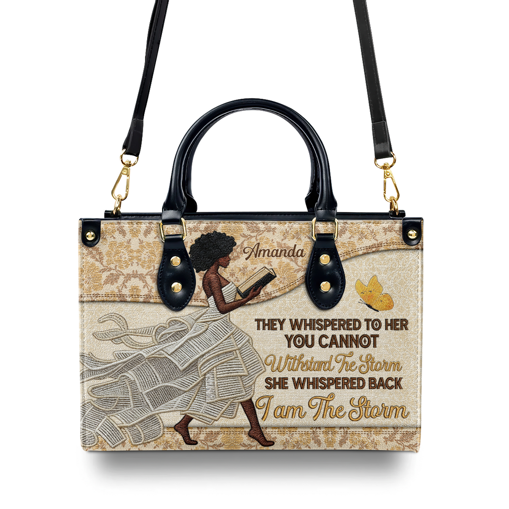 I Am The Storm Afro Girl Book Lover - Personalized Leather Handbag