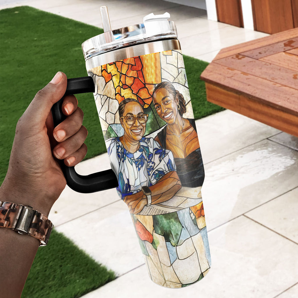 Custom Photo Stained Glass Portrait Mom Grandma Parents Family - Personalized Stainless Steel Tumbler