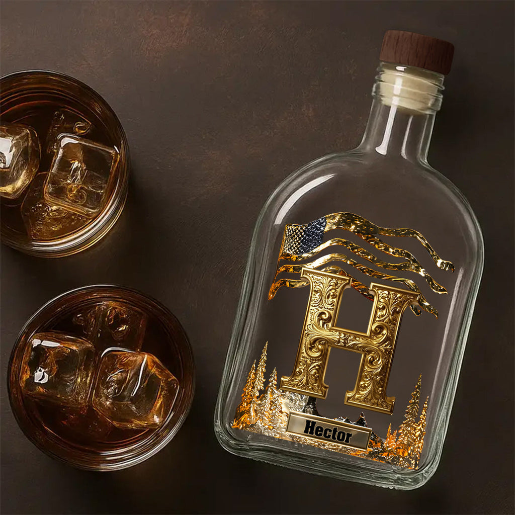 Golden Initial Gift For Husband and Dad - Personalized Whiskey Bottle