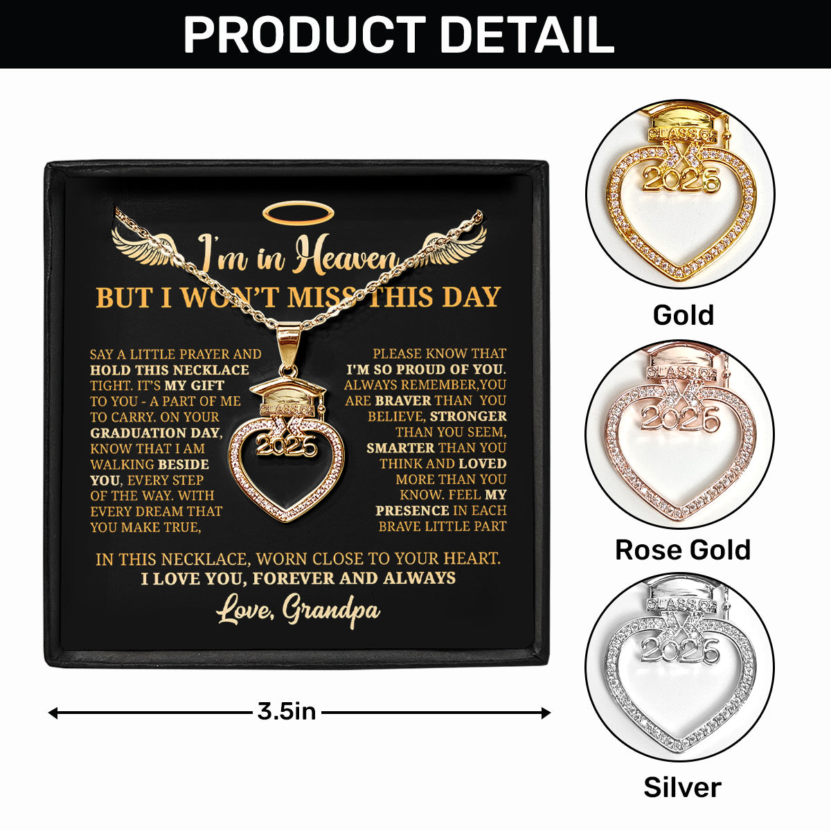I’m In Heaven But I Won't Miss This Day 2026 - Personalized Grad Cap Heart Necklace With Box & Card 2026