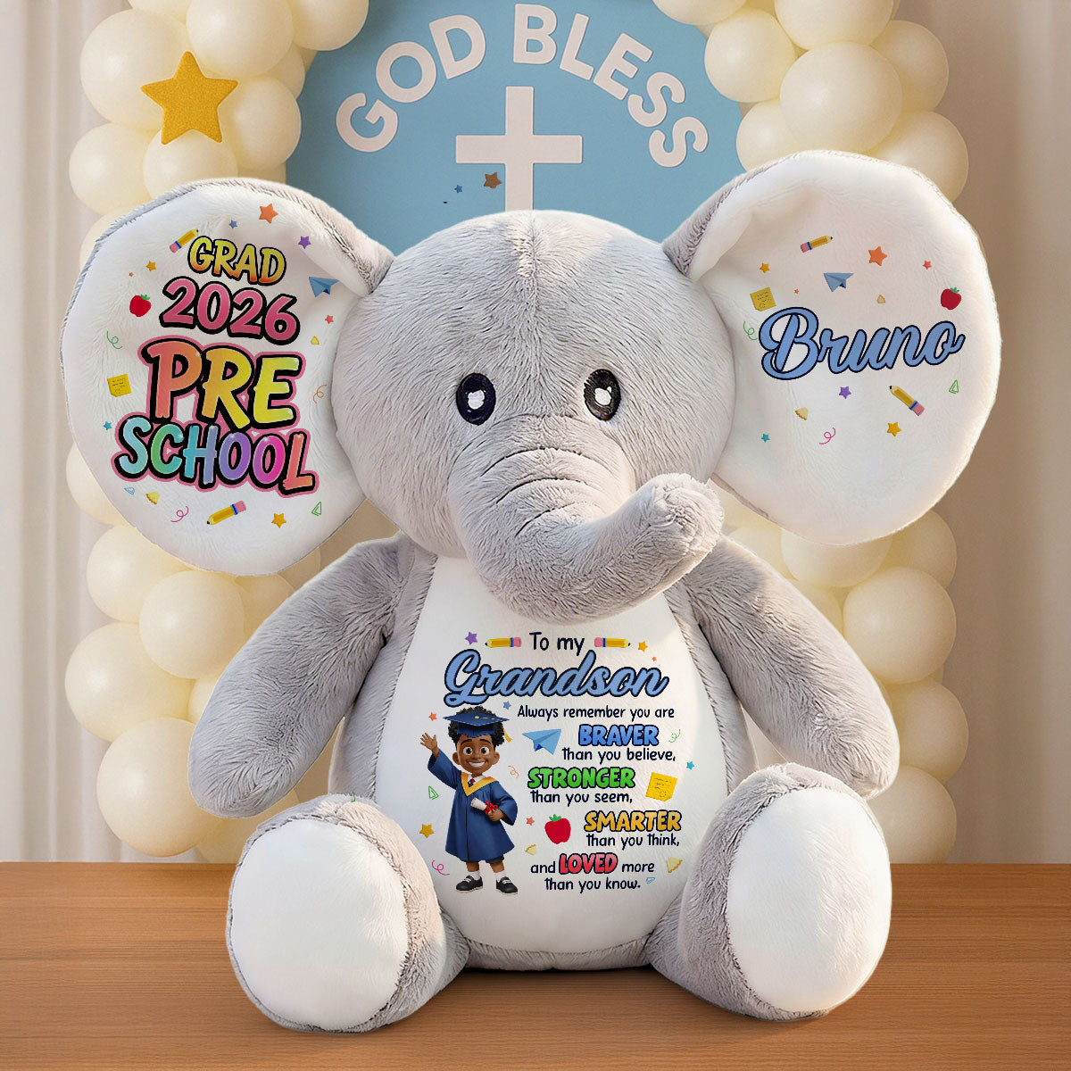Preschool Kindergarten Graduation - Personalized Stuffed Elephant