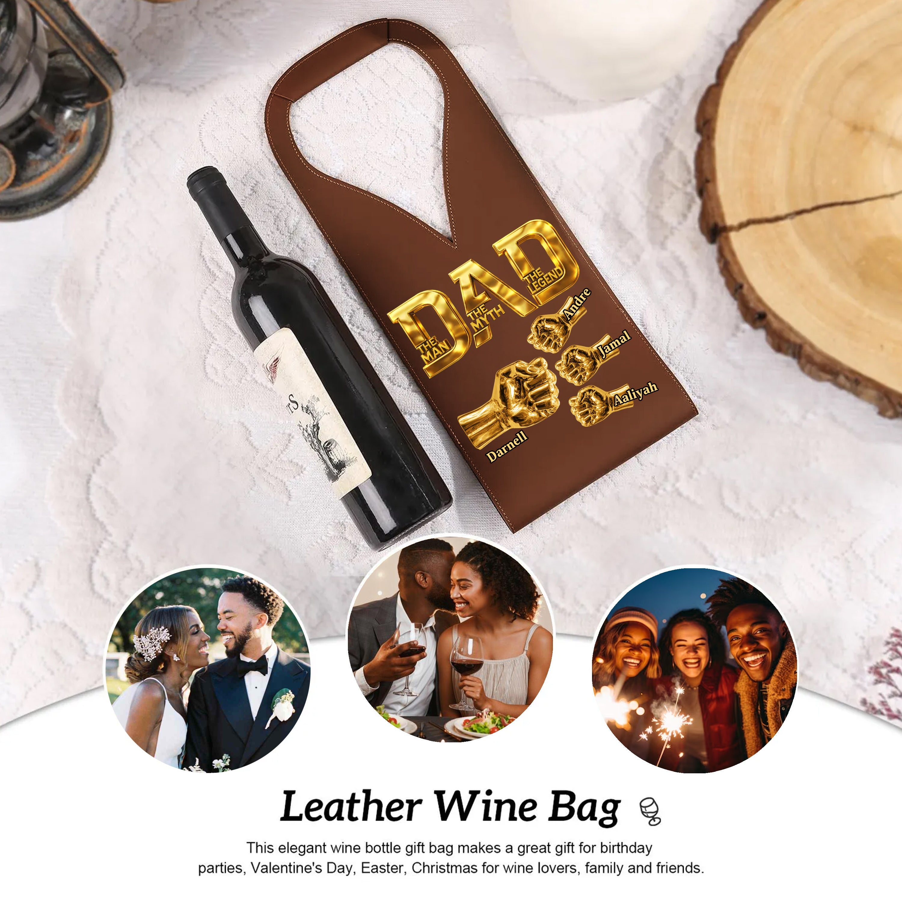 Dad The Man The Myth The Legend - Personalized Leather Wine Bag