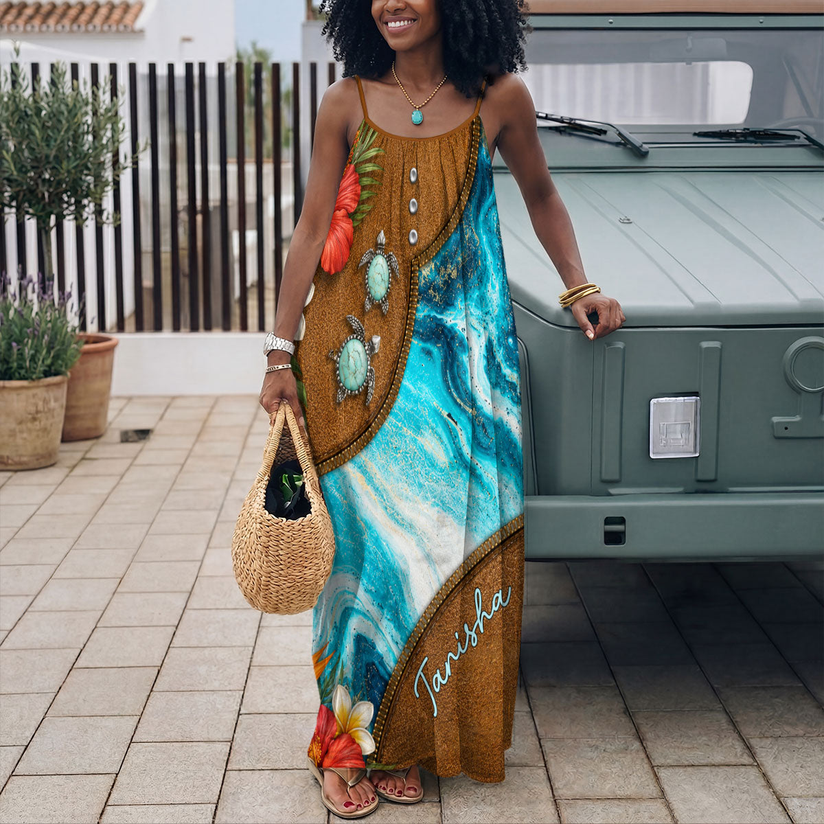 Tropical Summer Sea  - Personalized Backless Cami Maxi Dress