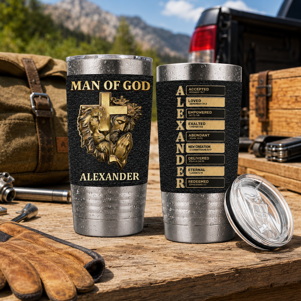 Man Of God - Personalized 20oz Leather Wrapped Tumbler