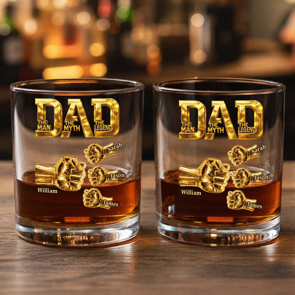 Dad The Man The Myth The Legend - Personalized Round Whiskey Glass