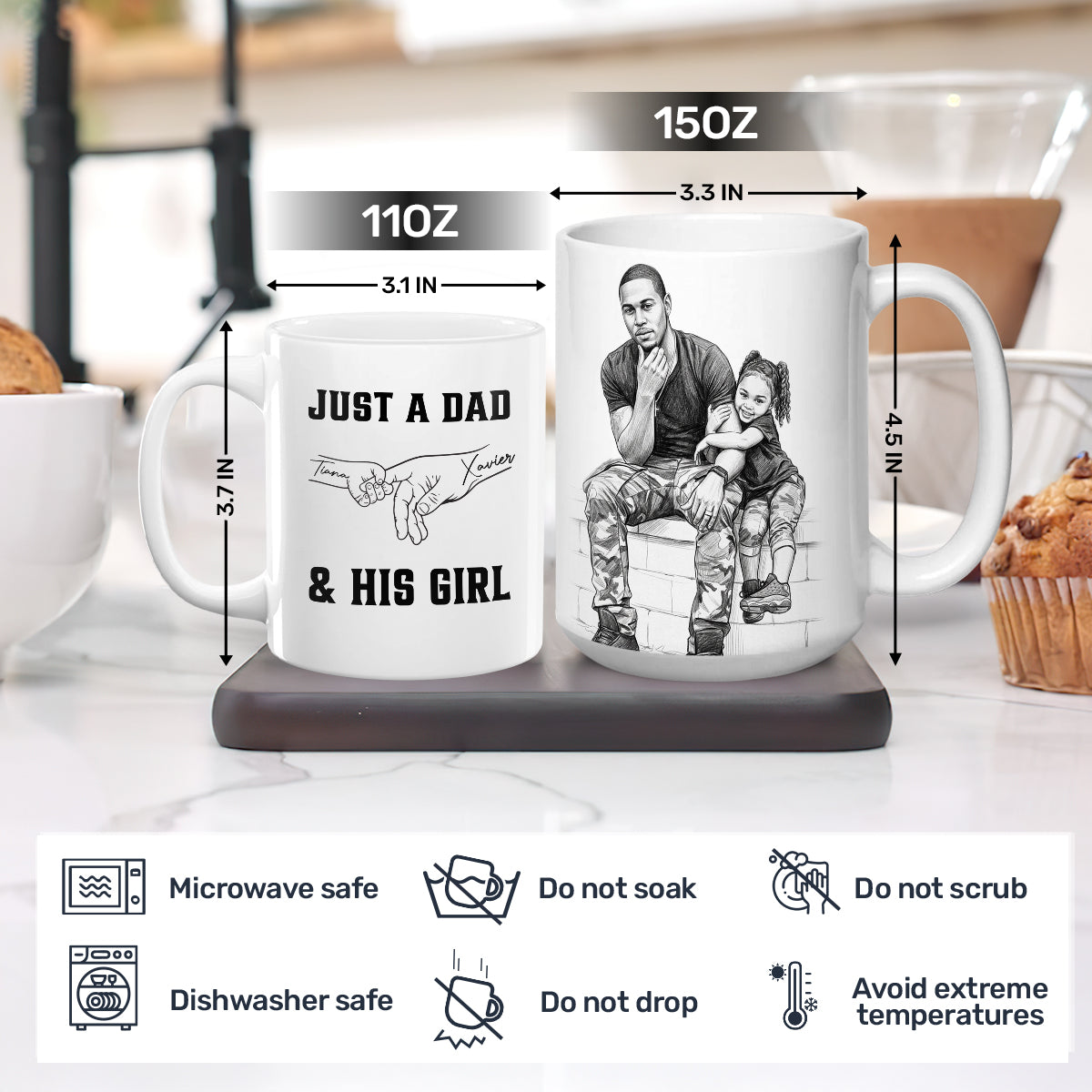 Custom Photo Pencil Sketch Portrait Dad Grandpa Family - Personalized Ceramic Coffee Mug