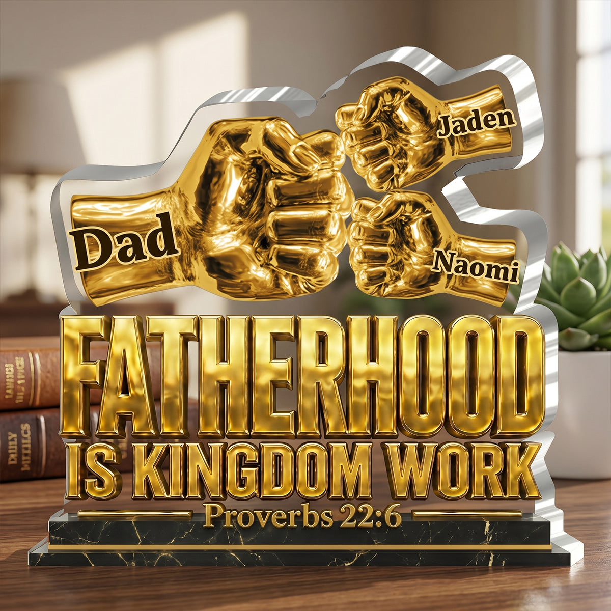 Fatherhood Is Kingdom Work Golden Fist Bump - Personalized Custom Shaped Acrylic Plaque