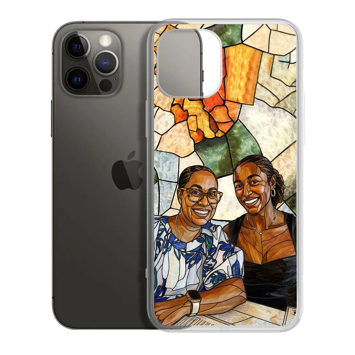 Custom Photo Stained Glass Portrait Mom Grandma Parents Family - Personalized Clear Silicone Phone Case