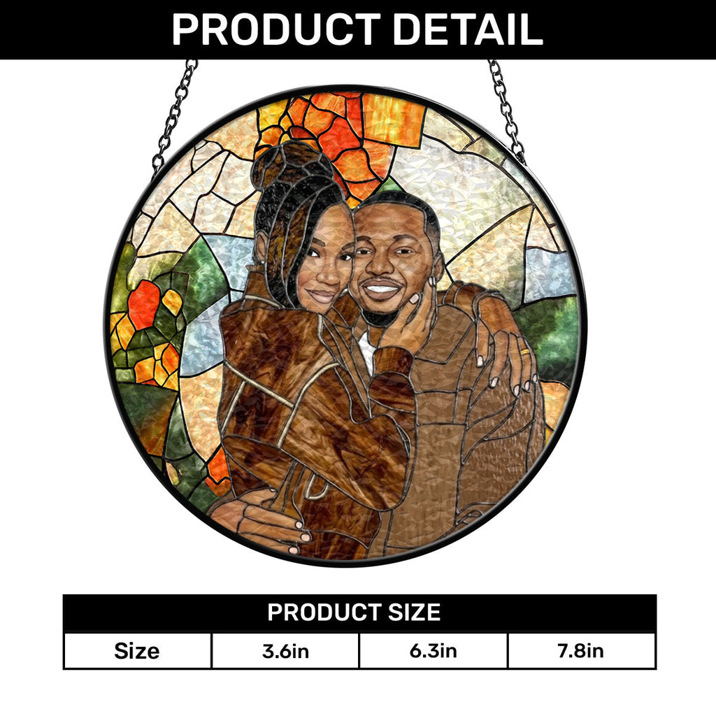 Custom Photo Stained Glass Portrait Wife Husband Couple - Personalized Stained Glass Window Hanging Suncatcher