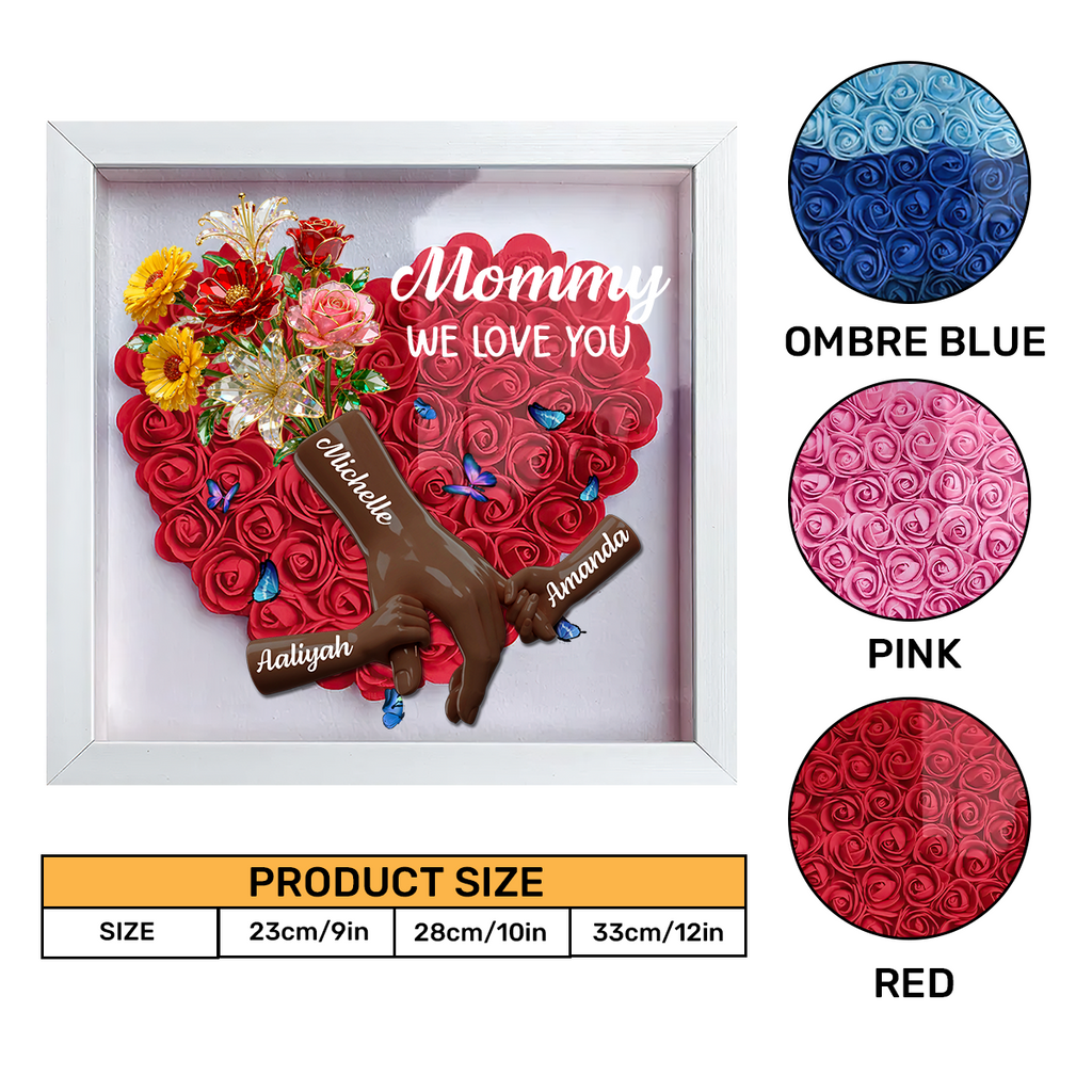 Mommy We Love You - Personalized Heart Flower Shadow Box