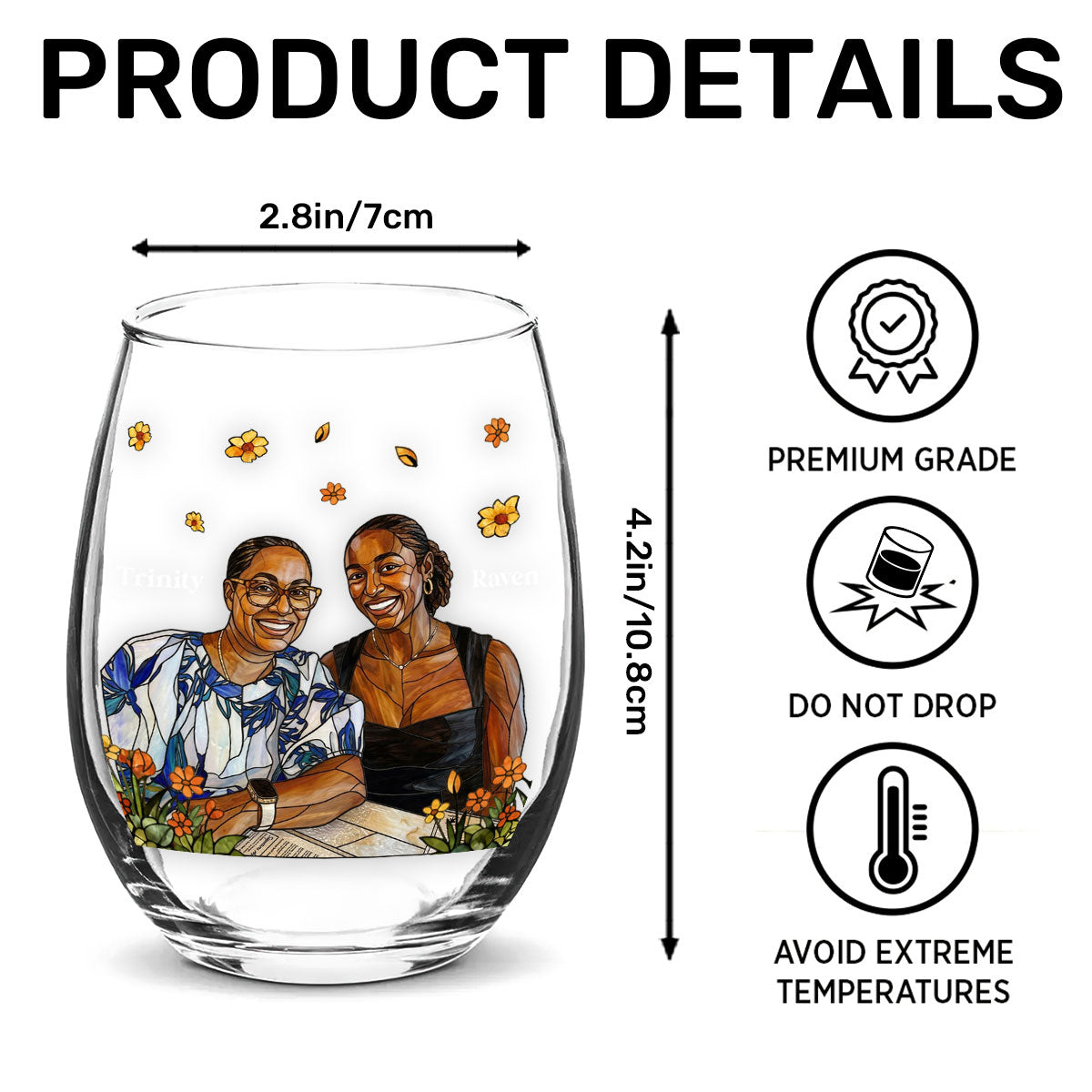 Custom Photo Stained Glass Portrait Mom Grandma Parents Family - Personalized Stemless Wine Glass