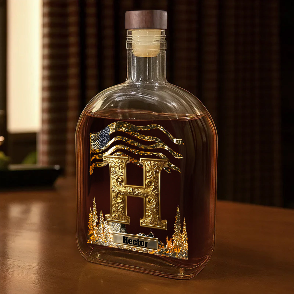 Golden Initial Gift For Husband and Dad - Personalized Whiskey Bottle