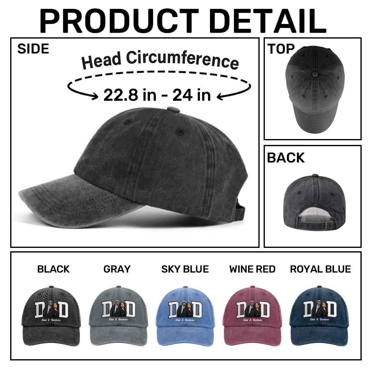 Custom Photo Portrait Dad Grandpa Family Dad - Personalized Vintage Washed Denim Cap