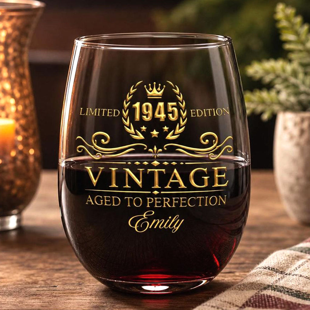 Limited Edition Aged To Perfection - Personalized Stemless Wine Glass