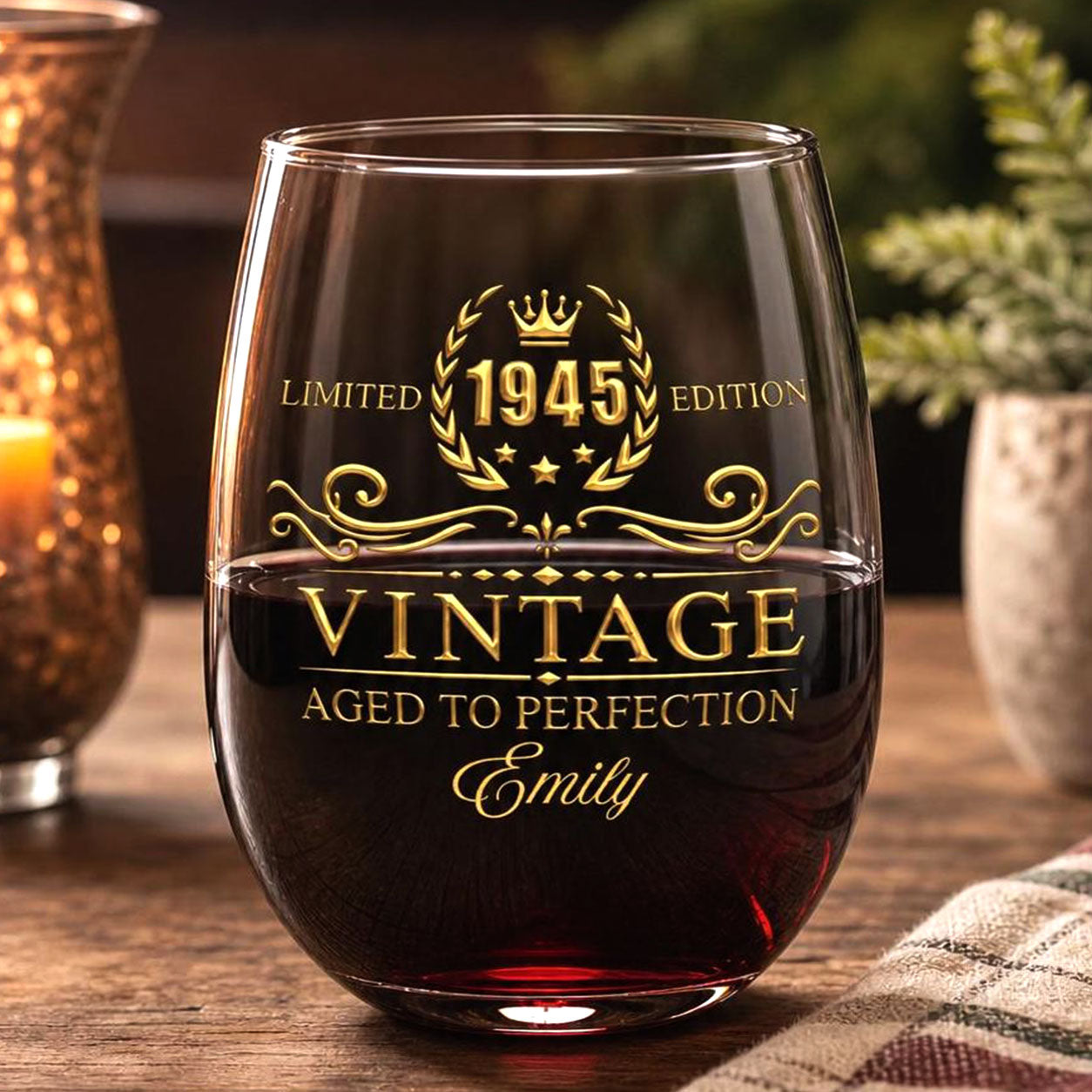 Limited Edition Aged To Perfection - Personalized Stemless Wine Glass