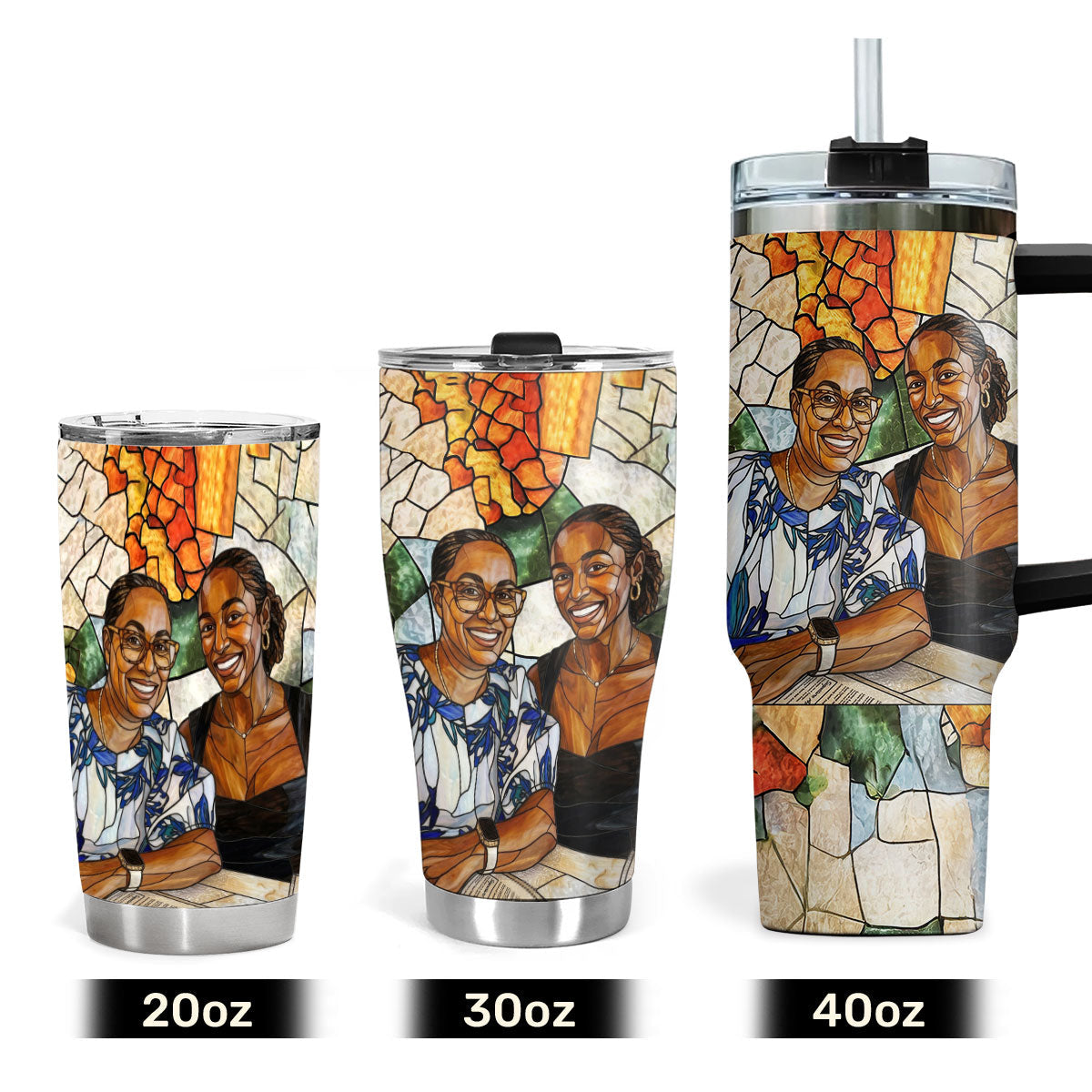 Custom Photo Stained Glass Portrait Mom Grandma Parents Family - Personalized Stainless Steel Tumbler