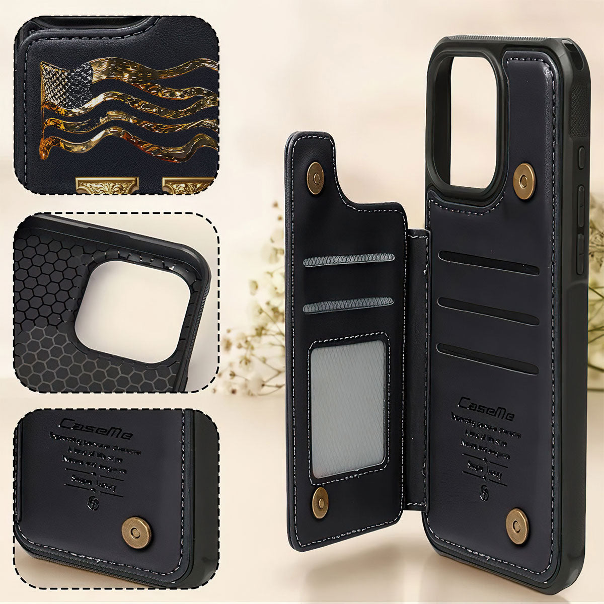 Golden Initial Gift For Husband And Son - Personalized Leather Flip Wallet Phone Case