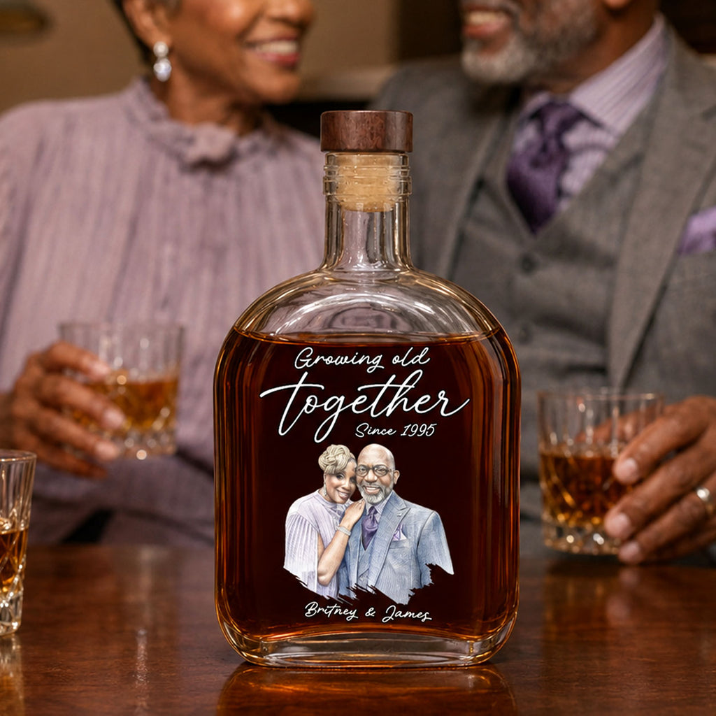 Custom Photo Colored Pencil Sketch Portrait  - Personalized Whiskey Bottle